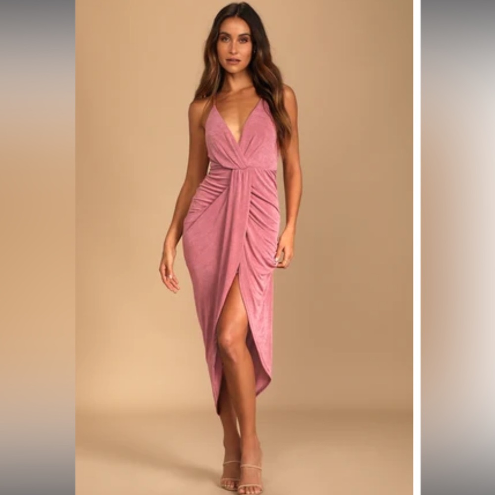 Lulu’s Rose Pink Dreamy Date Midi Dress XS NWT